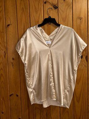 Adrienne Satin Blouse Size Small, oversized Champagne V-Neck Short Sleeve